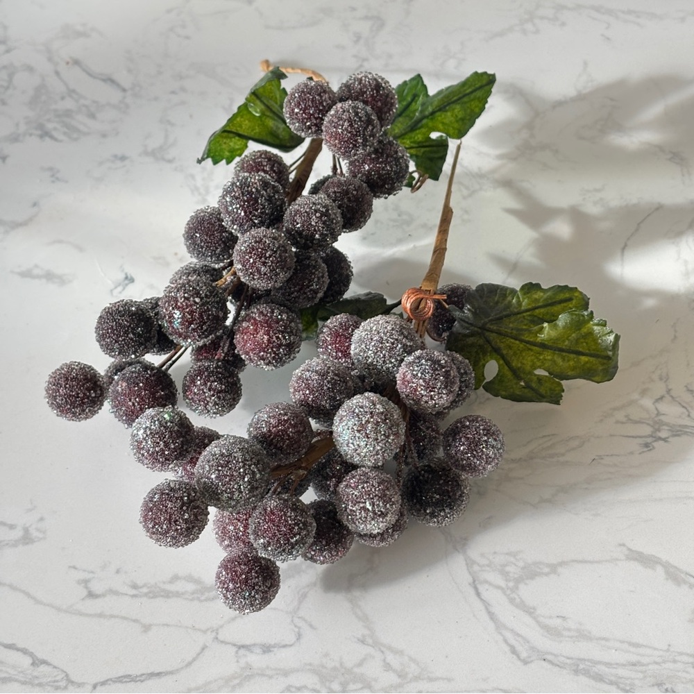 Set of two artificial beaded/ sugared grapes in purples